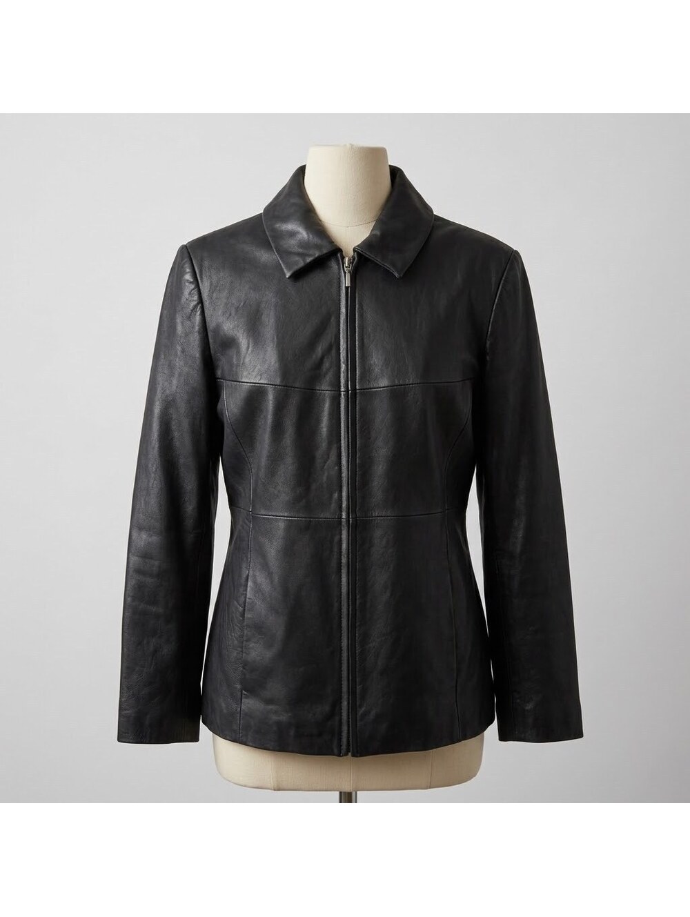 Vintage Y2K Merona Women's Full Zip Genuine Black Tailored Leather Jacket Sz L